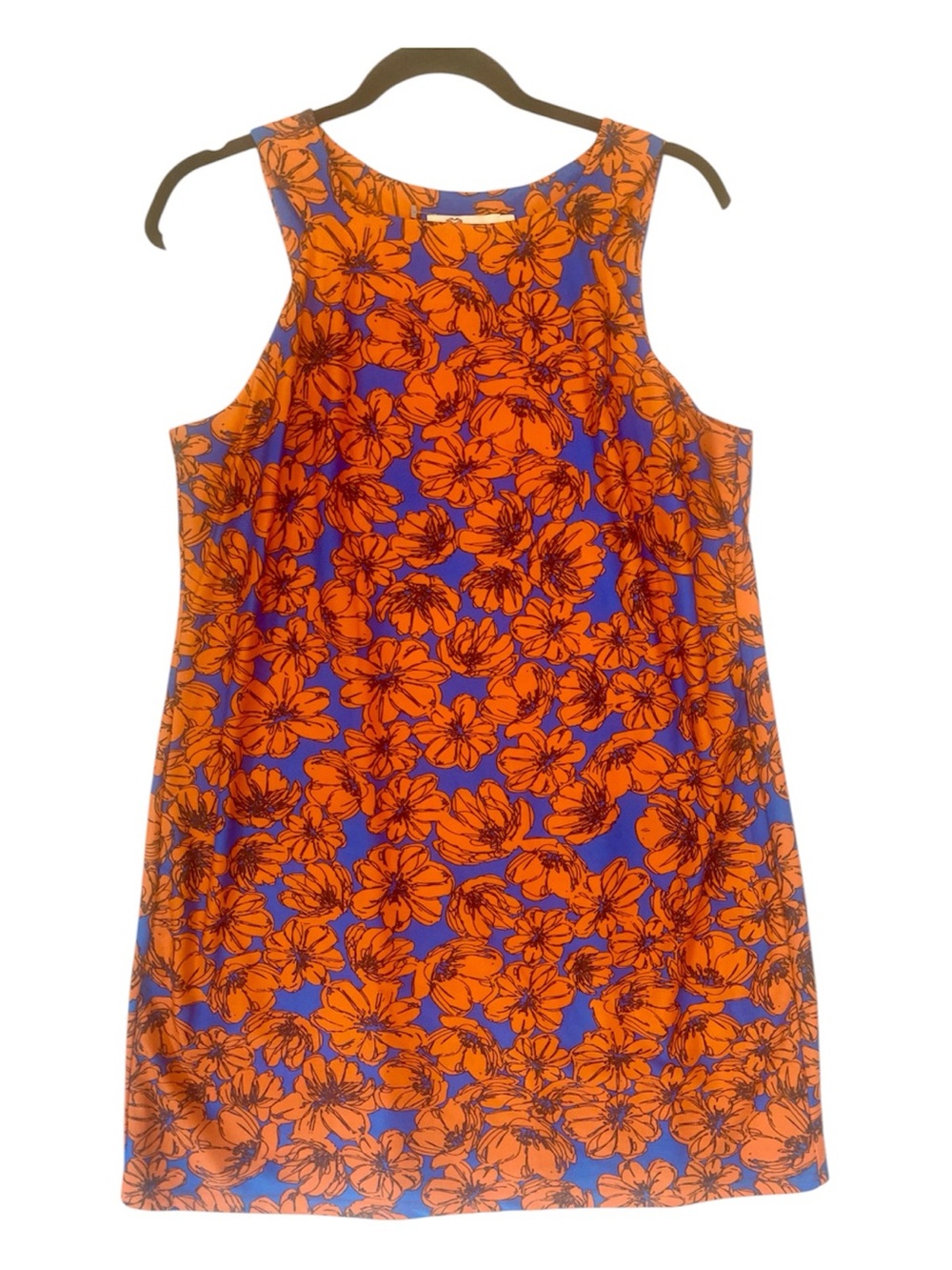 Aryeh Floral Sleeveless Sheath Vibrant Orange Royal Blue Tank Mini Dress Sz L